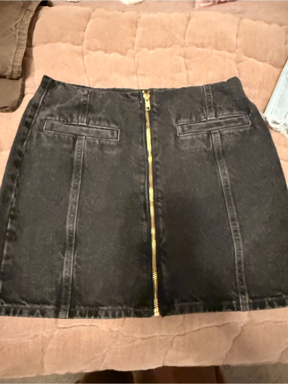 Old Navy Black Denim Mini Skirt with Gold Front Zipper